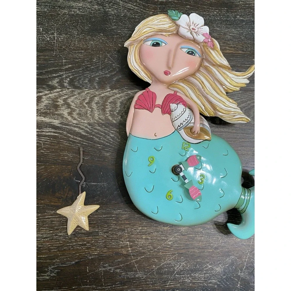 Allen Designs Shelley Mermaid Wall Clock Hair Green Tail Missing Pendulum